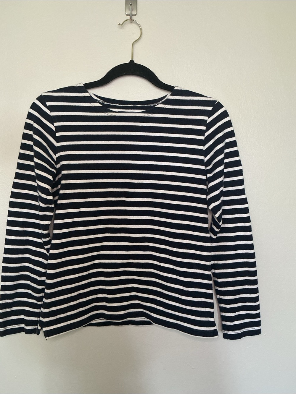 Petit Bateau Navy and White Striped Crew Neck Tee
